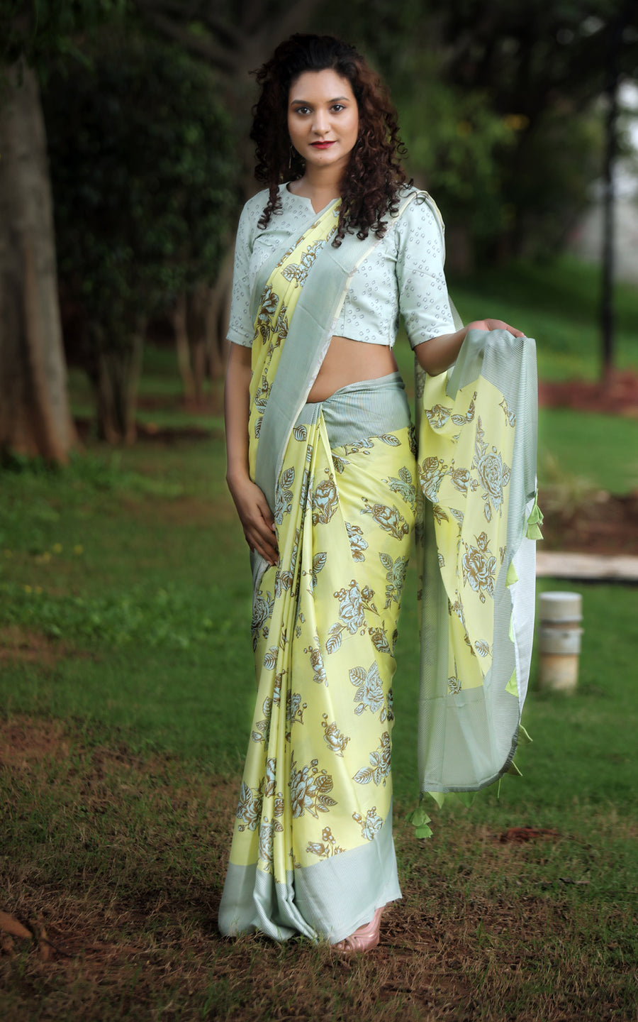 MUSTARD AND SAGE MODAL SILK WITH ROSE FOREST