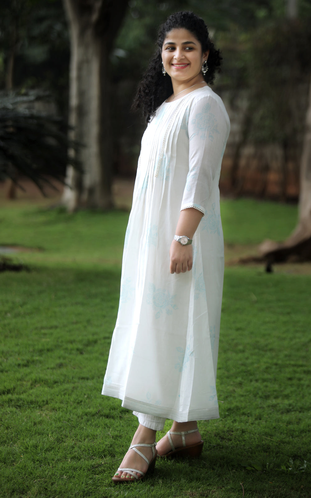 IVORY DESSERT ROSE KURTA DRESS- ACQA BLUE