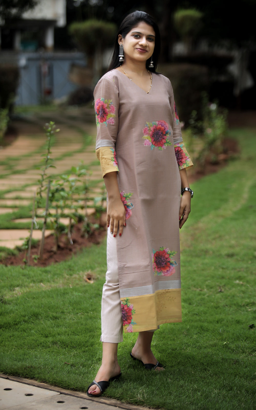 RUSTIC A LINE MOCHA COFFEE KURTA