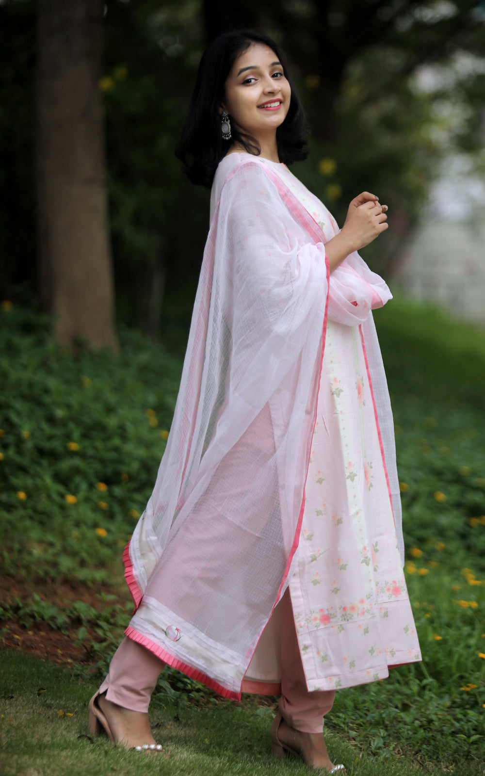 PINK BLOSSOM ROSE BUD SILK KURTA