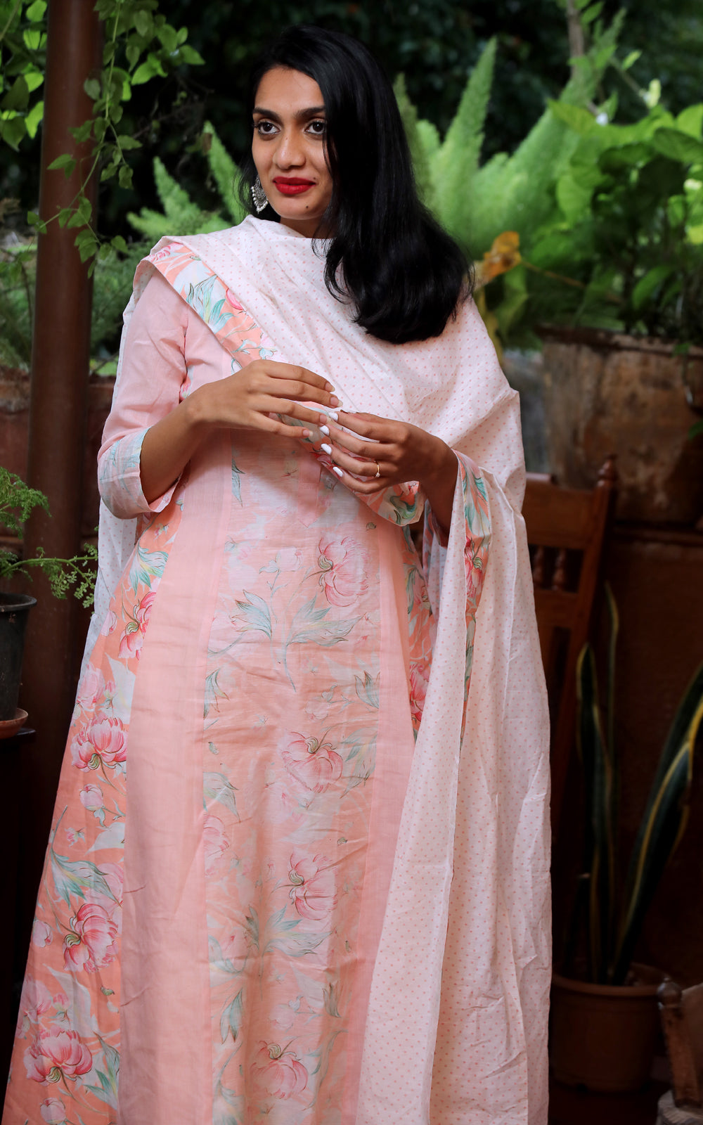 SALMON PEACH COTTON PANELLED KURTA