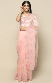LIGHT PEACH ORGANZA SAREE WITH SELF COLOR EMBROIDERY