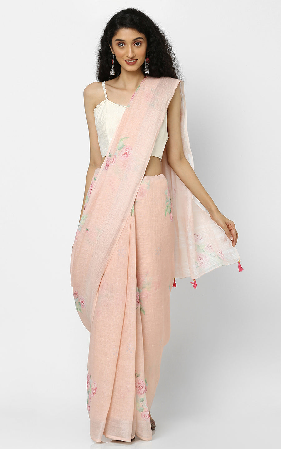 PEACH LINEN SAREE WITH CLUSTERS