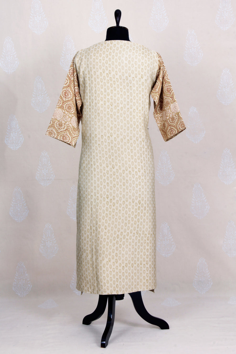 Hand Block Printed Silk Semi Stitched Kurtha In Organic Dye -Mustard - Tina Eapen Design Studio