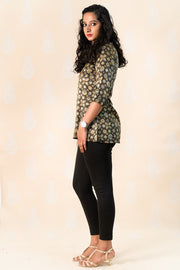 Black Mashru Silk Kurti with Ajrakh - Tina Eapen Design Studio
