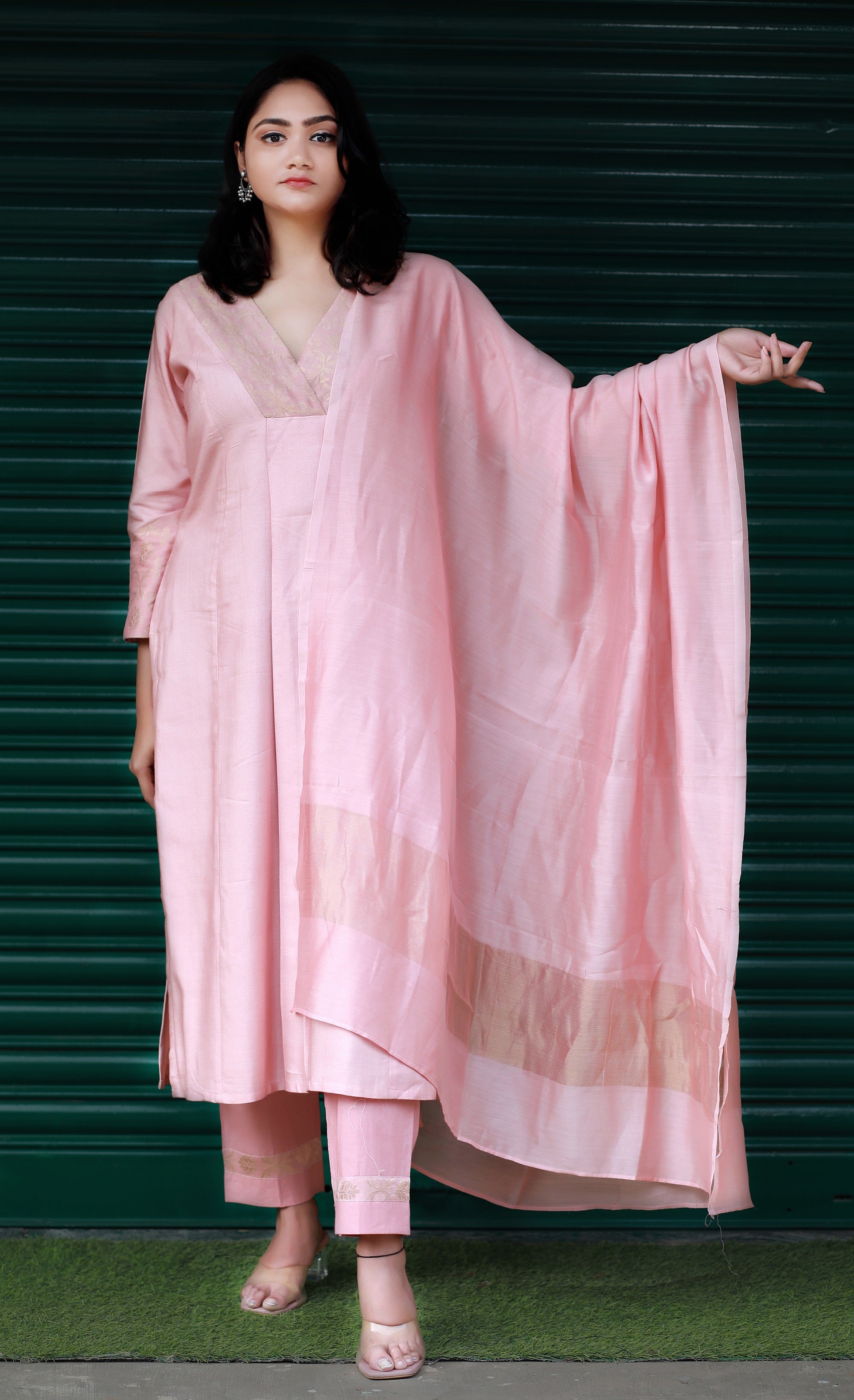 Forever Punch Pink Silk Kurta With  Brocade And Organza Detailing
