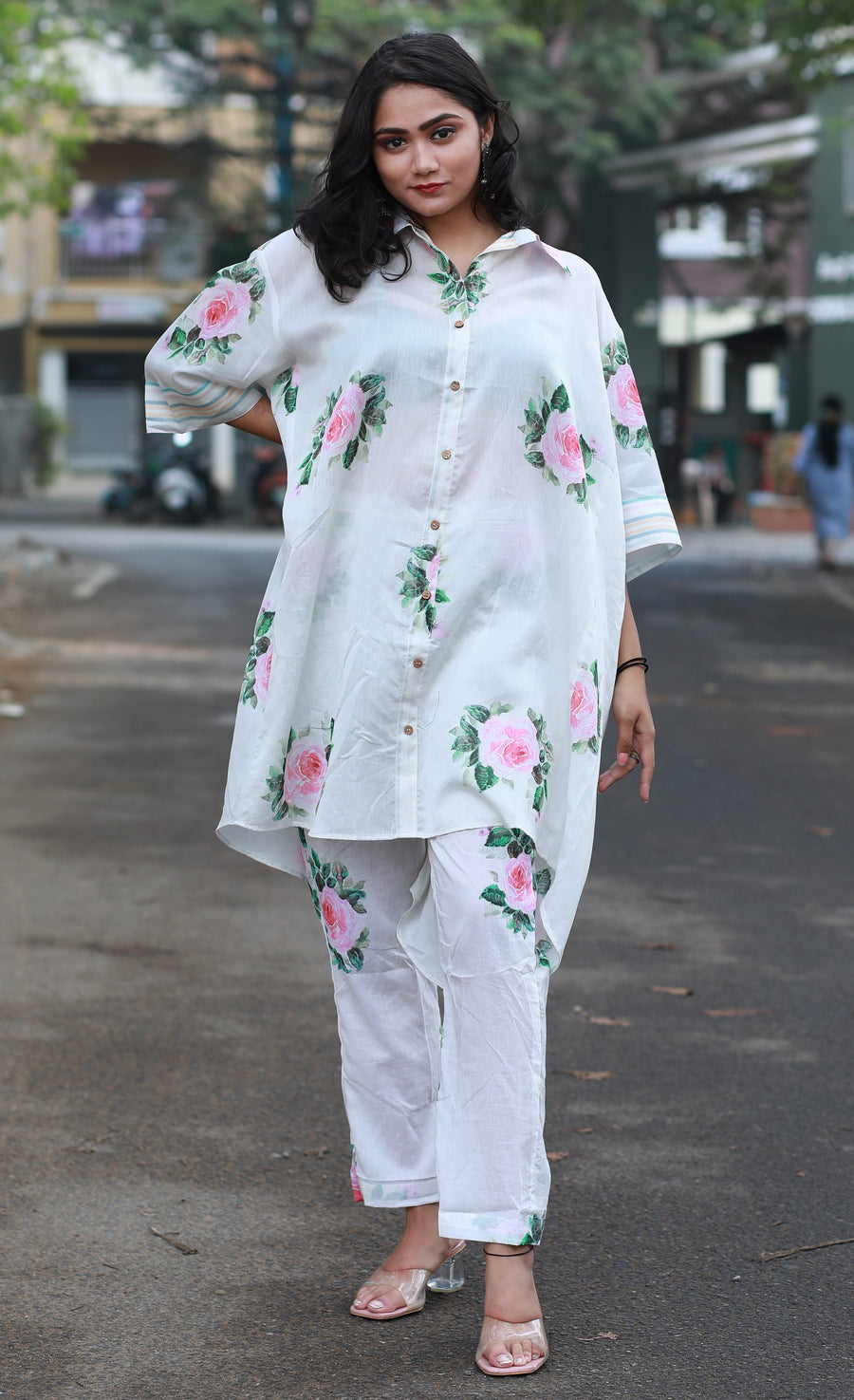Sugar Swizzle Chanderi Silk Co-ord Set With Floral Chanderi Pants