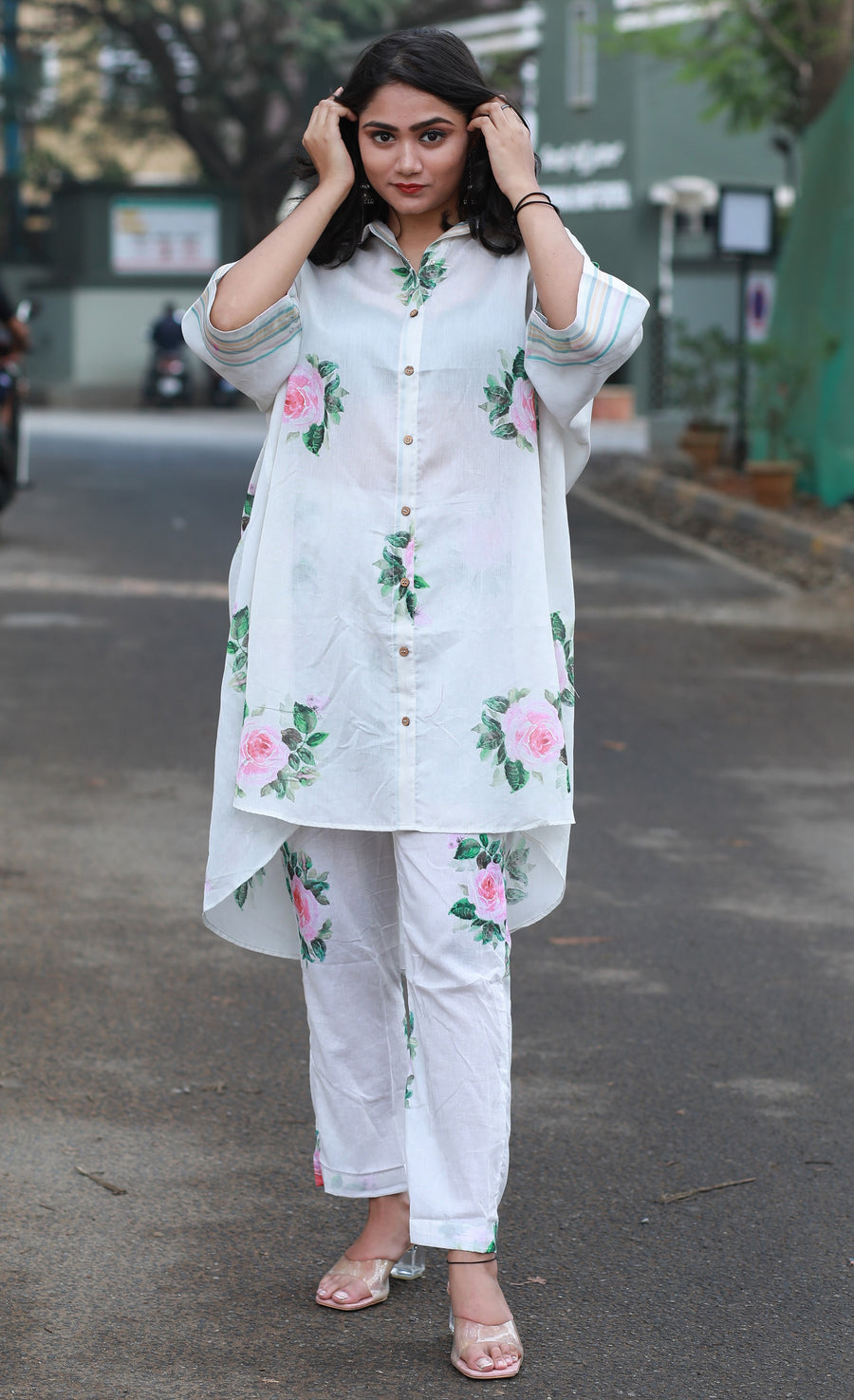Sugar Swizzle Chanderi Silk Co-ord Set With Floral Chanderi Pants