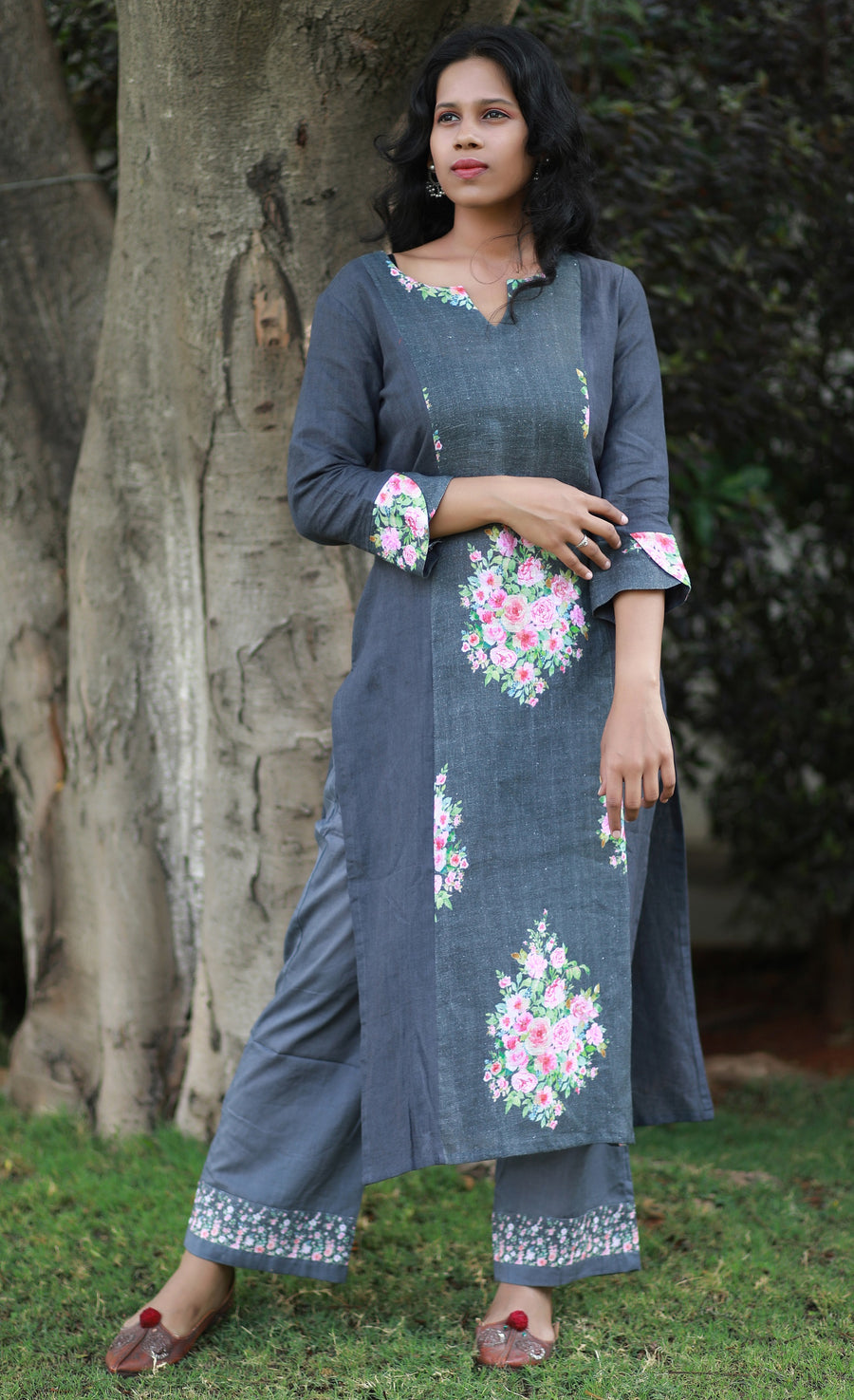 Fossil Handwoven Linen Kurta With Prints