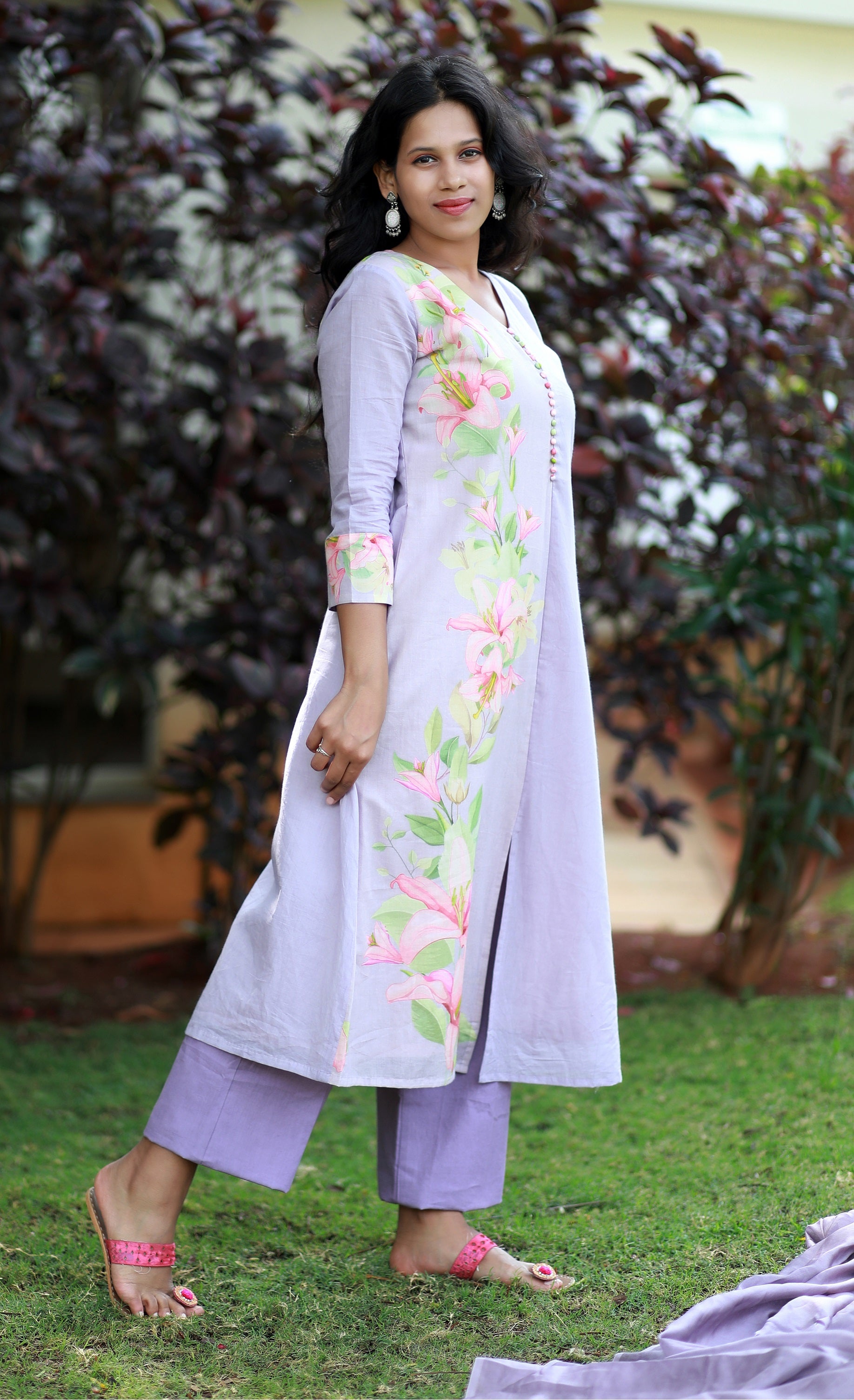 Lilac Lillies Of The Valley Cotton Kurta Set