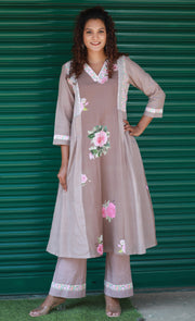 Hazelnut Rose Garden Cotton Kurta Set