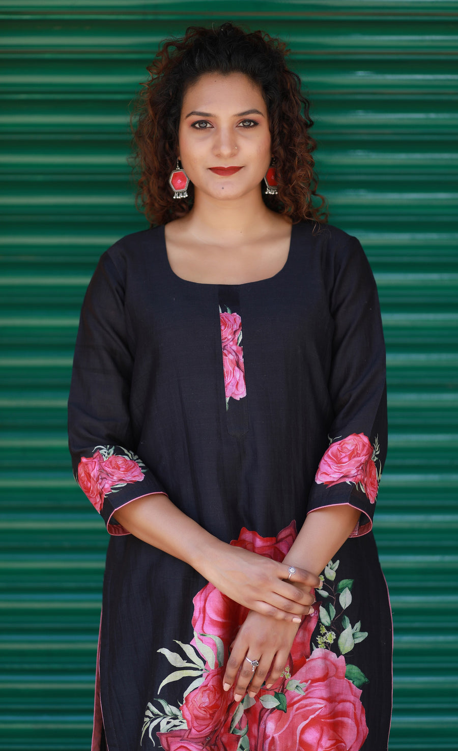 Deep Black Dessert Rose Chanderi Silk Kurta Set