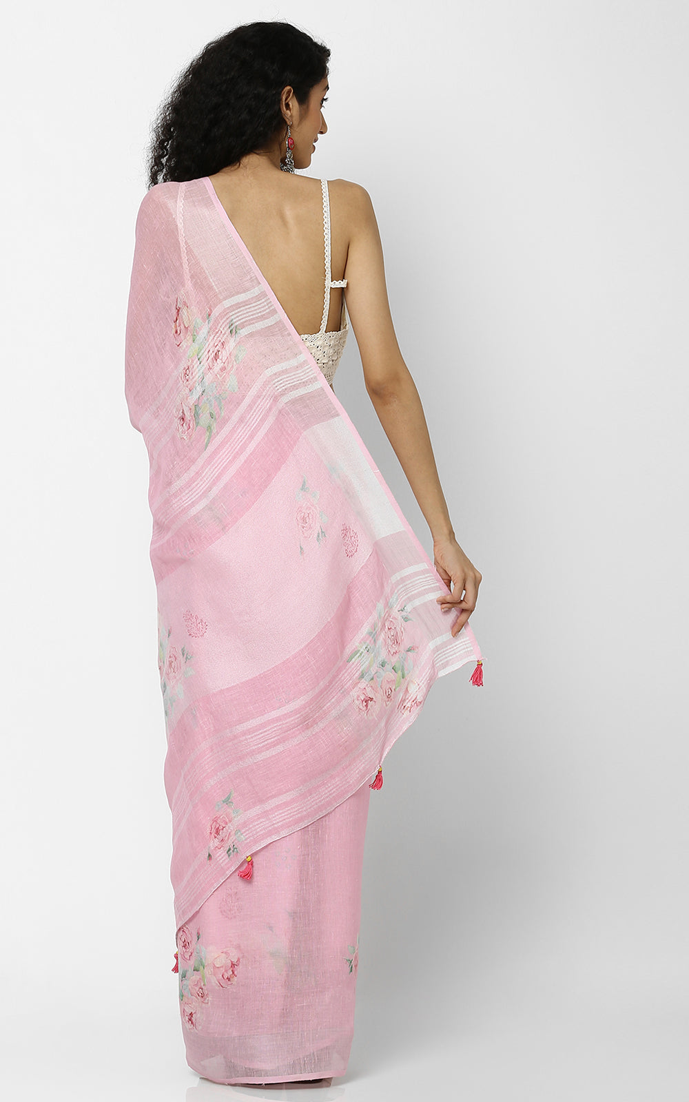 PINK LINEN SAREE WITH CLUSTERS