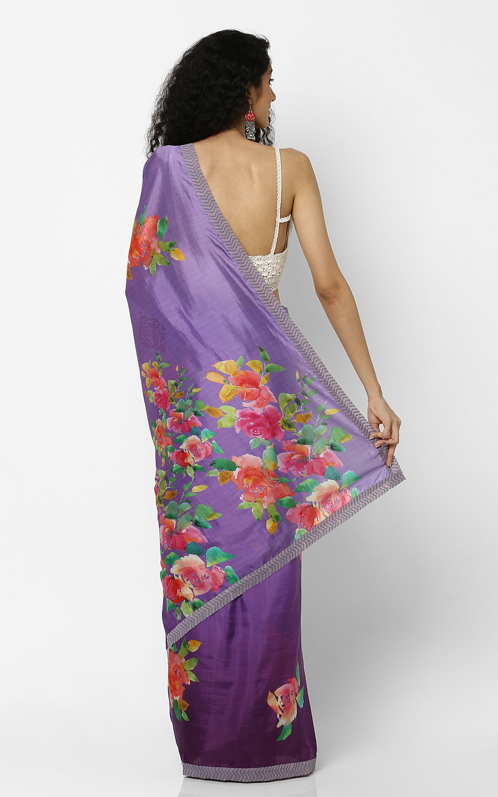 PURE SILK SAREE IN PURPLE AND PINK FLOWERS
