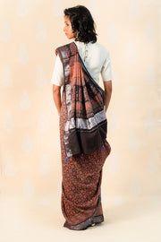 Madder Handloom cotton saree with Ajrakh print - Tina Eapen Design Studio