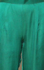 GREEN MODAL SILK KURTHA WITH PANTS AND PRINTED CHIFFON DUPATTA