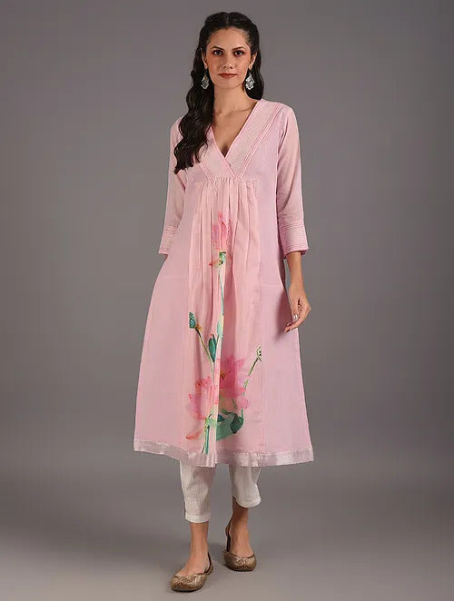 COTTON CANDY PINK  BLOOMED LOTUS COTTON KURTA