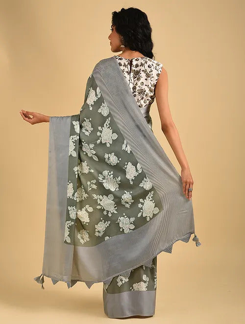 MOON GREY MODAL SILK WITH ROSE FOREST