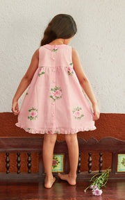 COMFORTABLE CROCHET COLLAR DRESS WITH A GATHERED SKIRT WITH FRILLS FOR LITTLE GIRLS