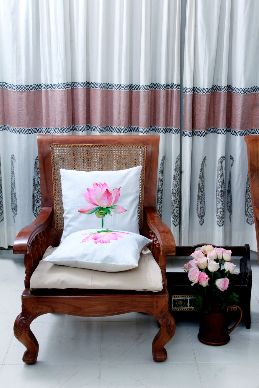 LOTUS PRINTED CUSHION COVERS IN PURE COTTON