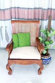 GREEN CUSHION COVER WITH HAND BLOCK PRINT