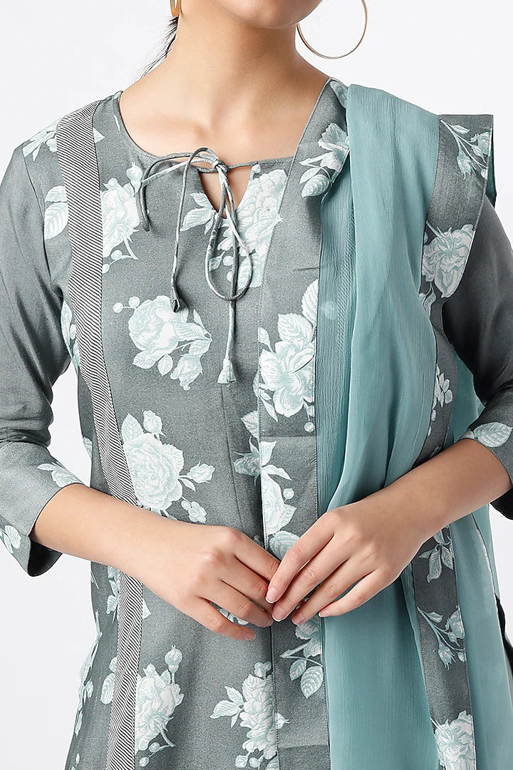 SAGE GREEN DESSERT ROSE SILK  KURTA