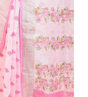 PRETTY PINK HANDWOVEN LINEN SAREE WITH HAND BLOCK PRINTS